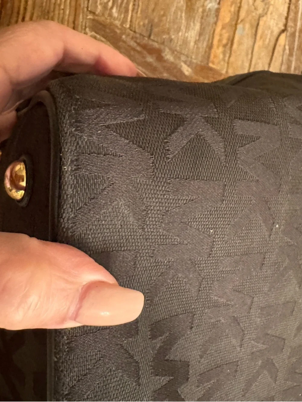 Michael Kors Black Logo-Print Shoulder Bag with Gold Hardware